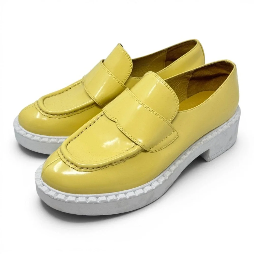 Jeffrey Campbell‎ Platform Penny Loafers Yellow Leather Chunky Slip On Size 8.5